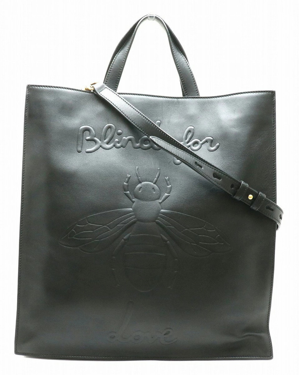 Gucci Bee Embossed Tote Bag Crossbody Leather Black